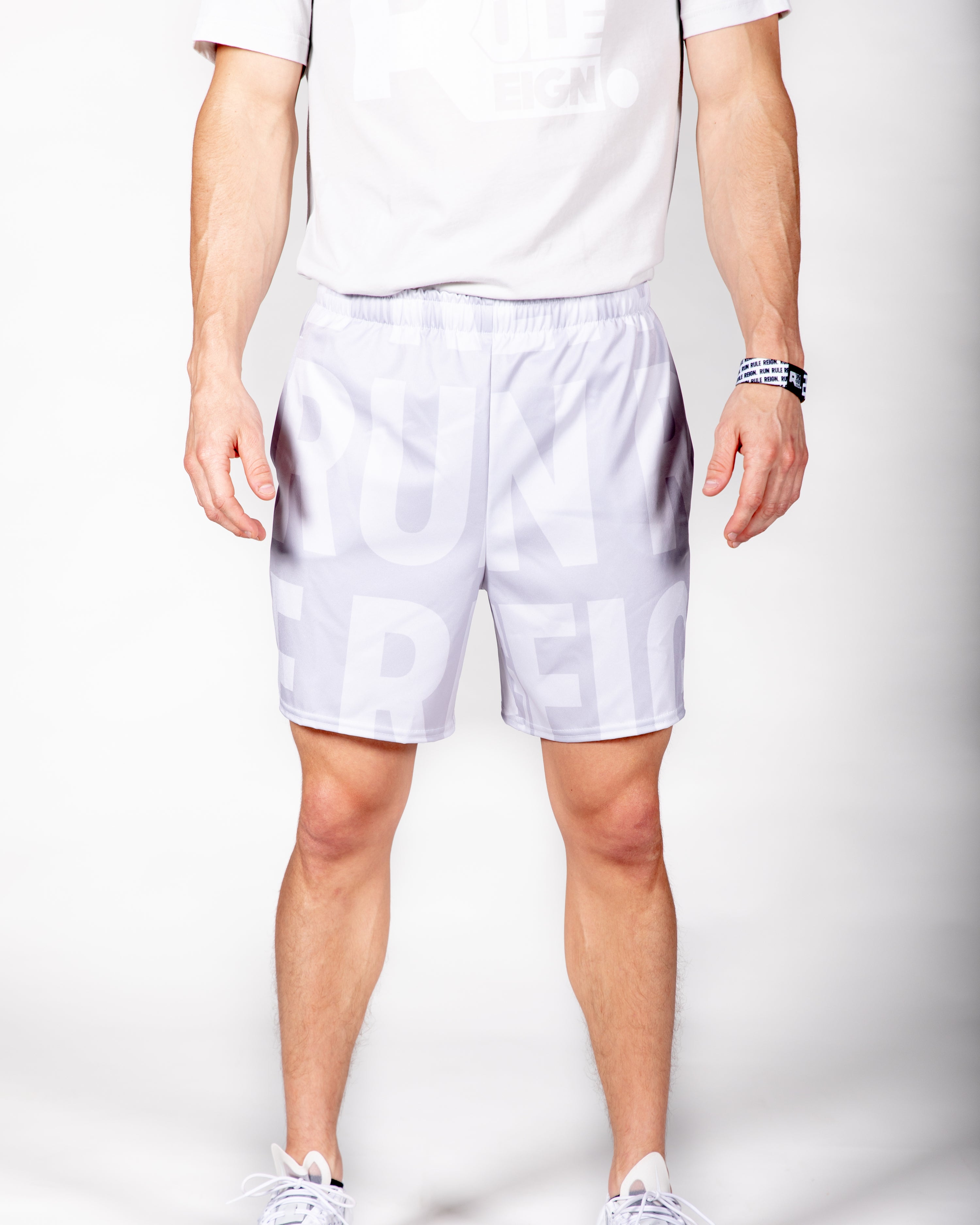 men graphic workout shorts #color_grey